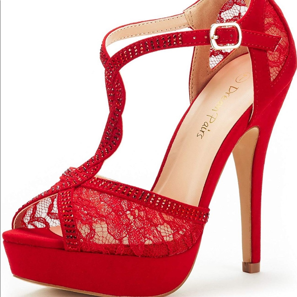 Red Lace Heels size 8